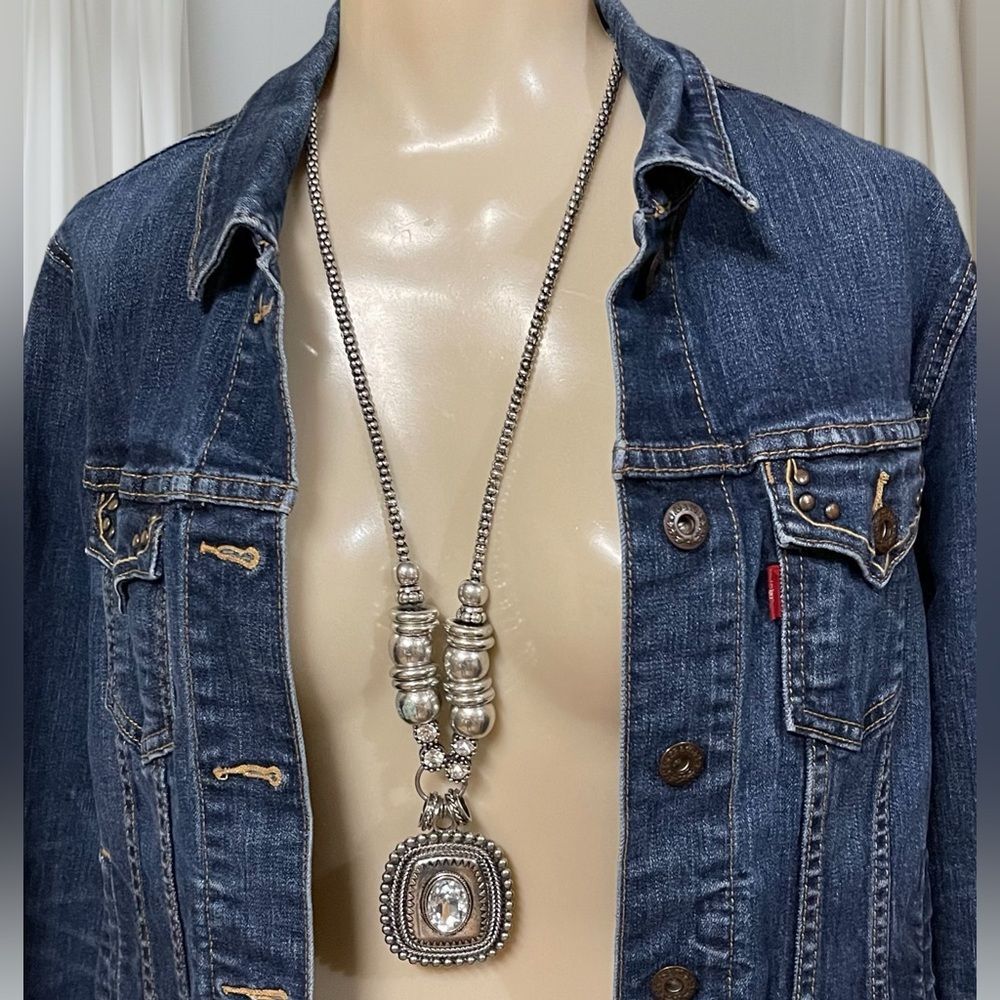 C1946 Chunky Large Silver Rhinestone Pendant Popc… - image 4